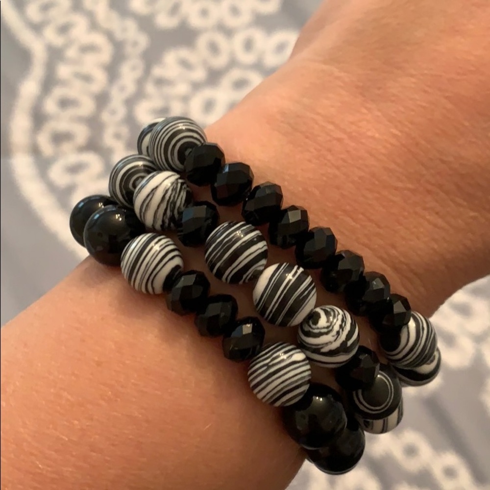 Set of three handmade stretchy beaded bracelets